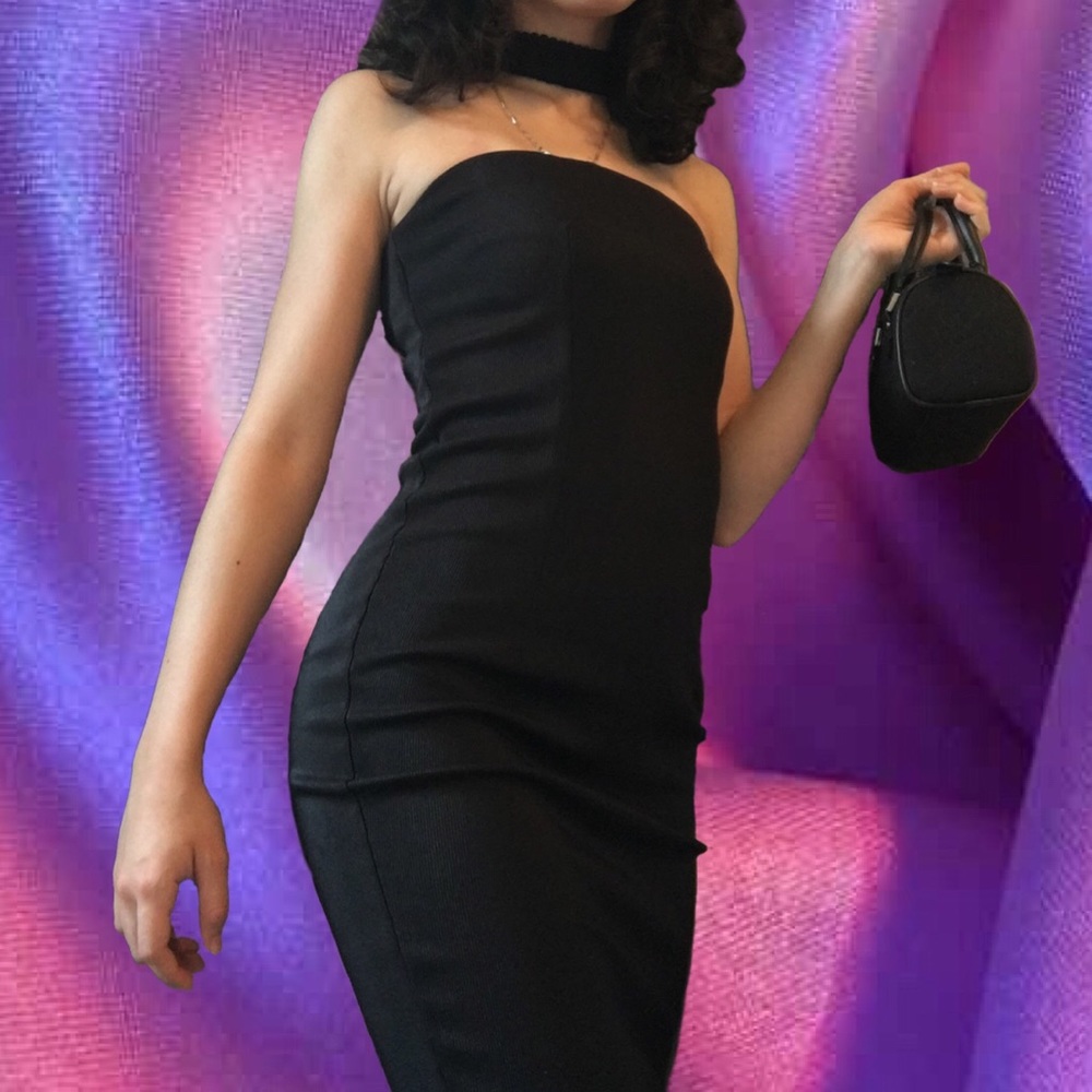 topshop ribbed bodycon choker black dress